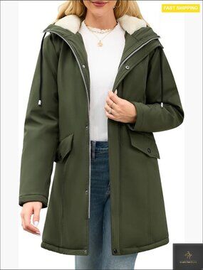 Women's Winter Rain Jacket Water Repellent Fleece Lined Warm Coat with Hood